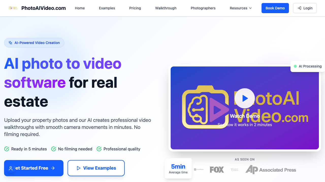 PhotoAIVideo real estate video generator homepage