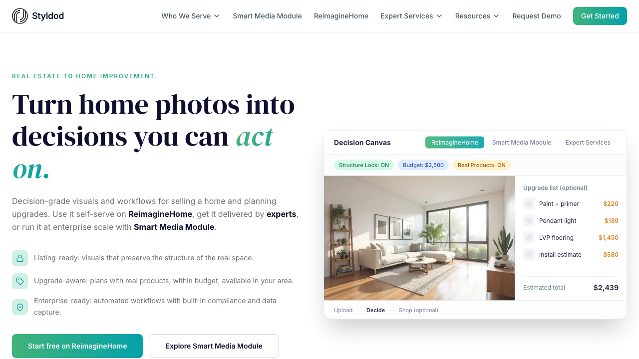 Styldod real estate marketing platform homepage