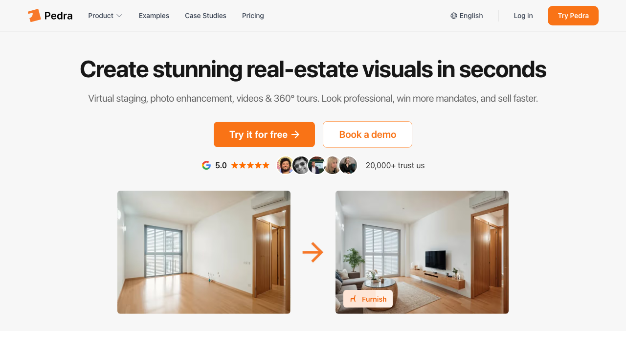 Pedra real estate marketing platform homepage