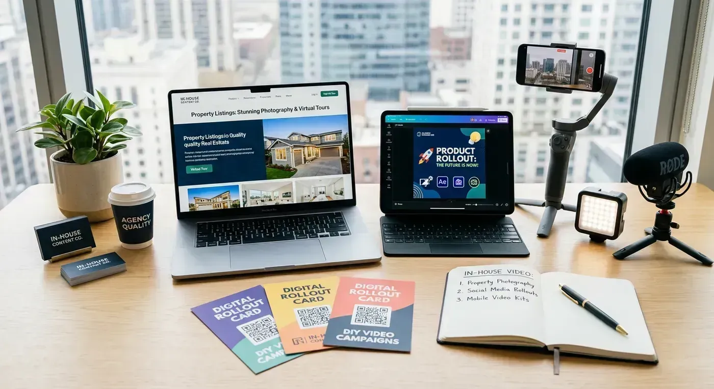 Editorial scene showing multiple alternatives to outsourced video laid out as a workflow