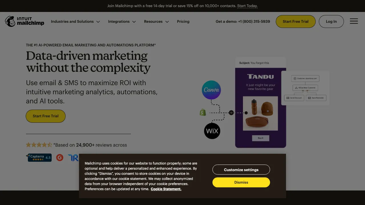 Mailchimp email marketing platform homepage