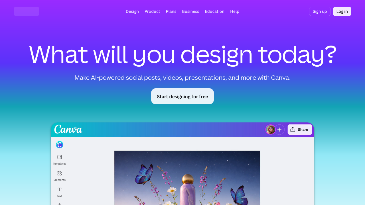 Canva design and video editor homepage
