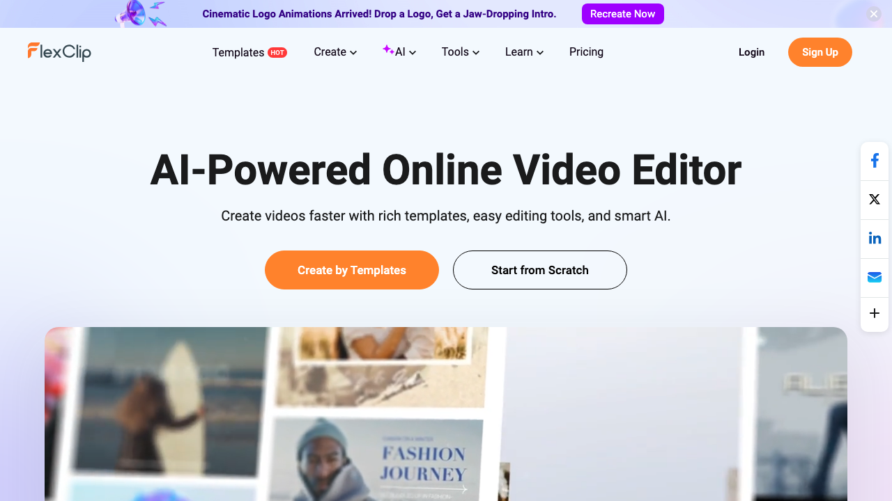 FlexClip browser-based video editor homepage
