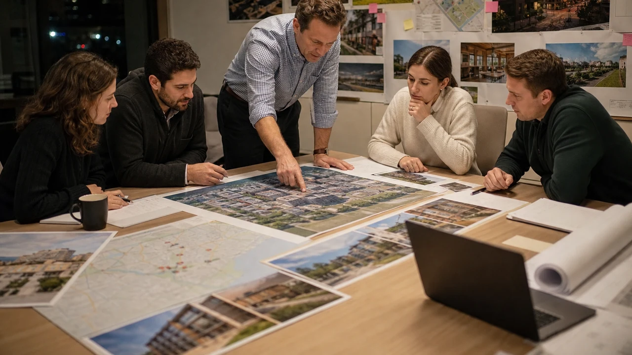 Commercial team reviewing a deal page, fact sheet, and media sequence