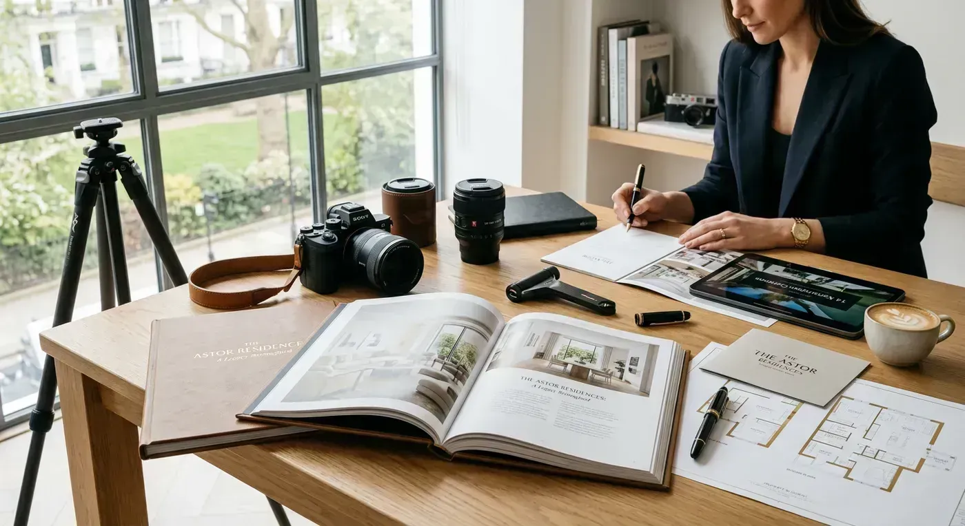 Editorial property marketing scene emphasizing premium custom production planning