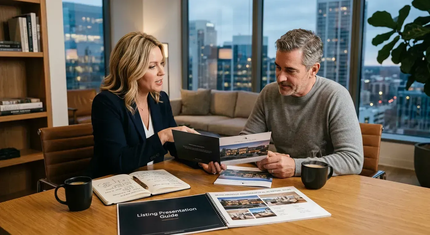 Client-facing planning discussion about listing needs, budget, and media choices