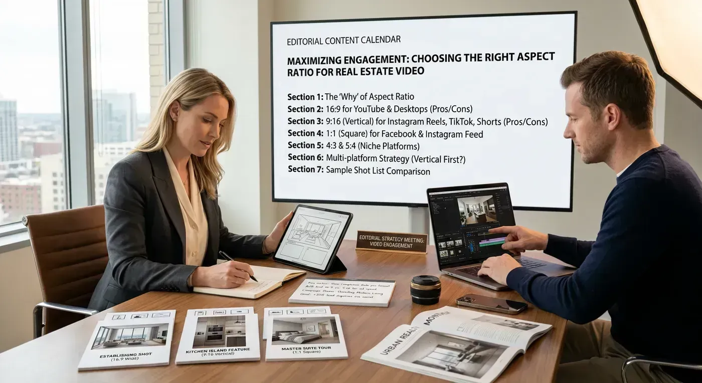 Mockup showing a horizontal listing video displayed correctly on Zillow and the same video with black bars when forced into a vertical Instagram Reels player