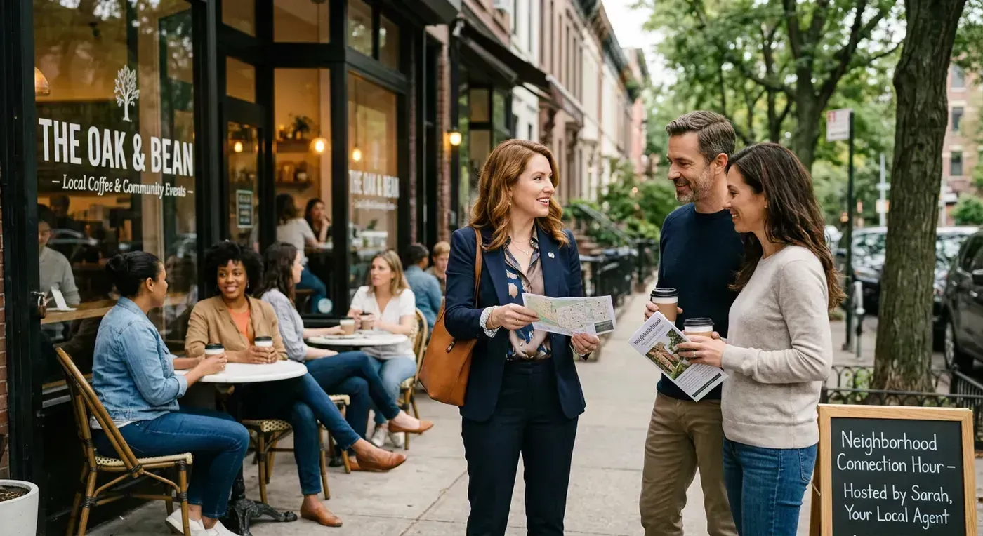 Agent building relationships in a neighborhood cafe setting