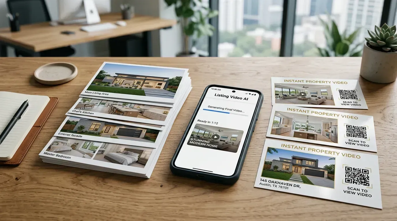 Editorial scene suggesting AI automation from listing photos to finished property video