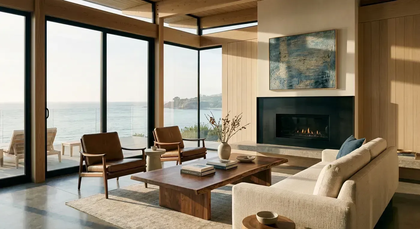 Real estate agent showing AI-generated property video on tablet to interested couple in kitchen