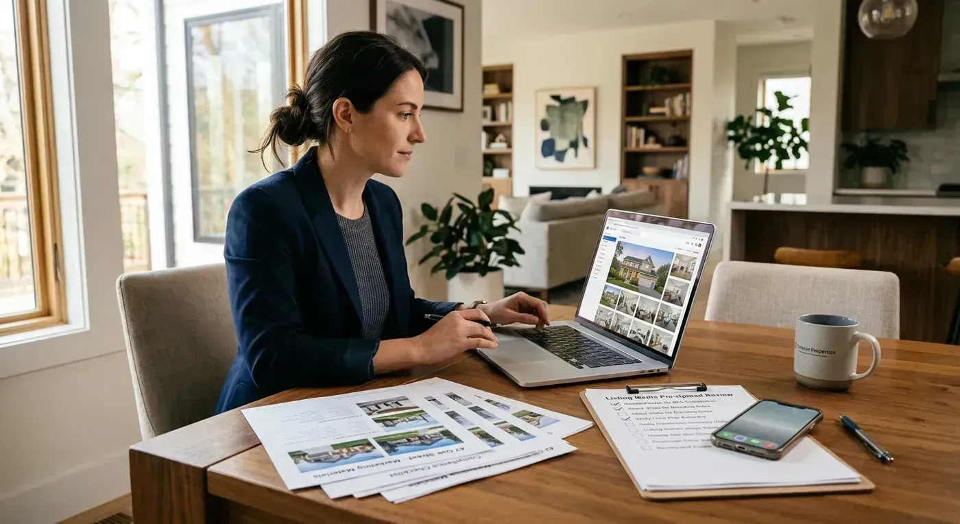 Agent reviewing listing media before uploading video to the MLS