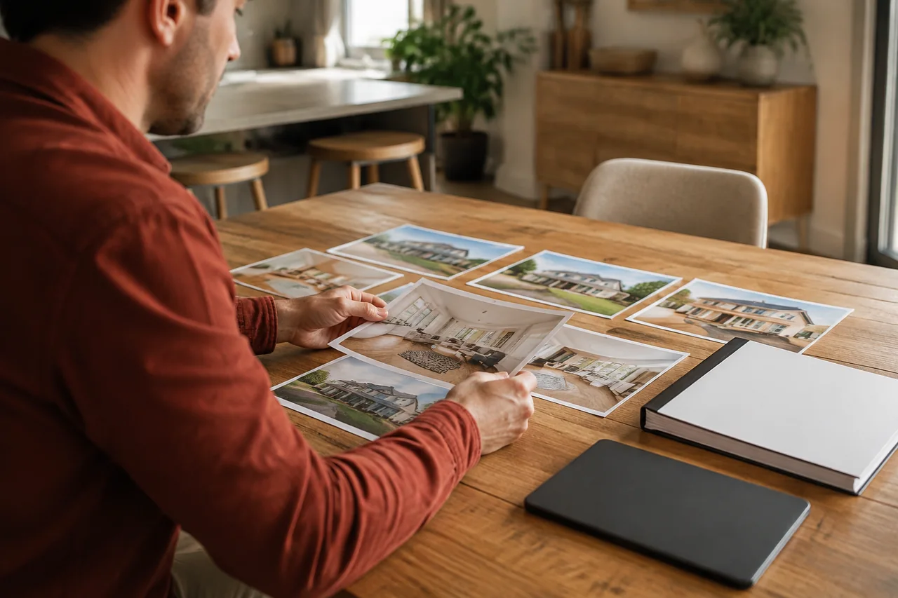 Agent arranging a consistent set of listing presentation materials before a meeting