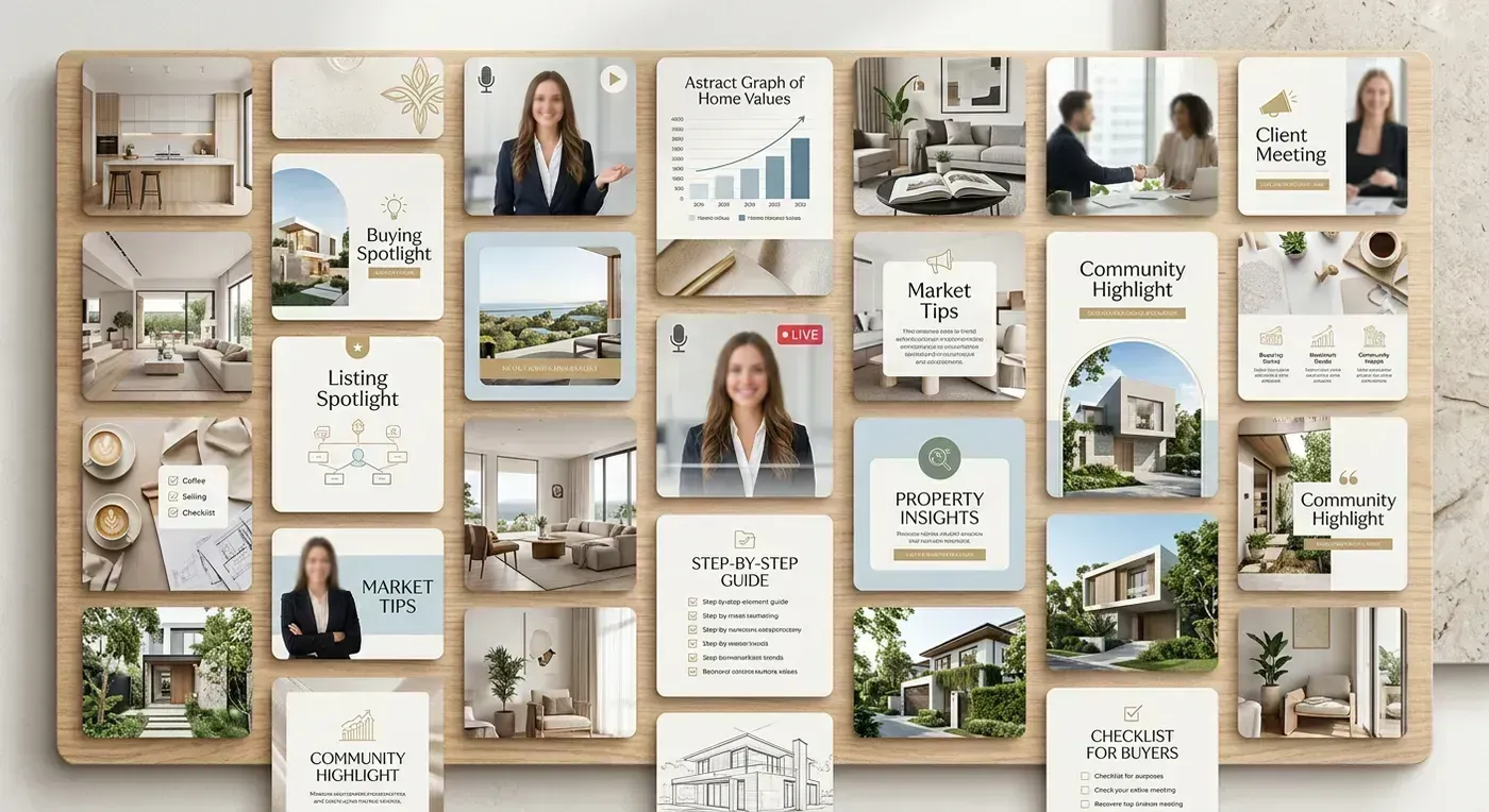 Real estate agent recording a talking head Instagram Reel about market updates with ring light and phone tripod