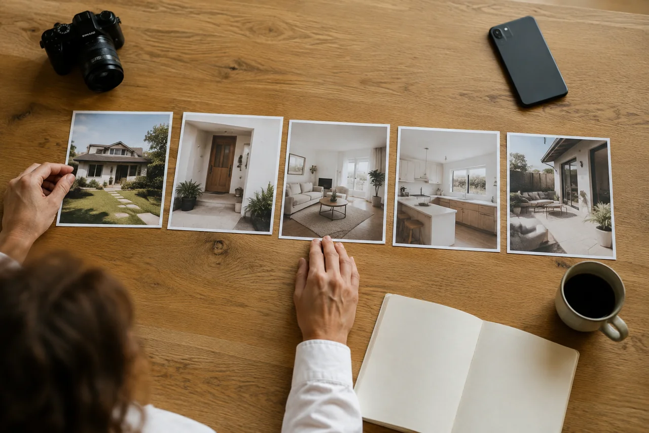 Property photographs arranged in sequence for a weekly Reel batch