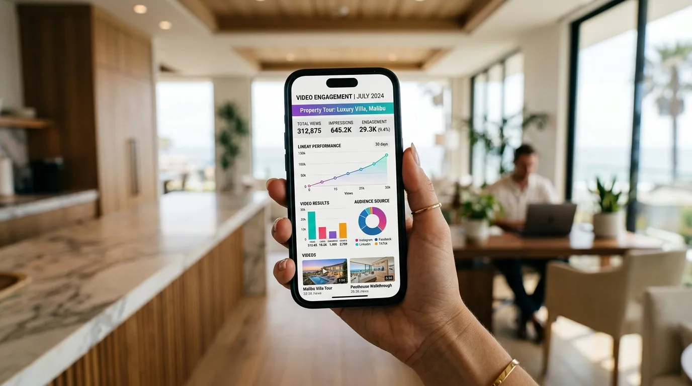 Close-up of phone screen showing Instagram Reels analytics and engagement metrics