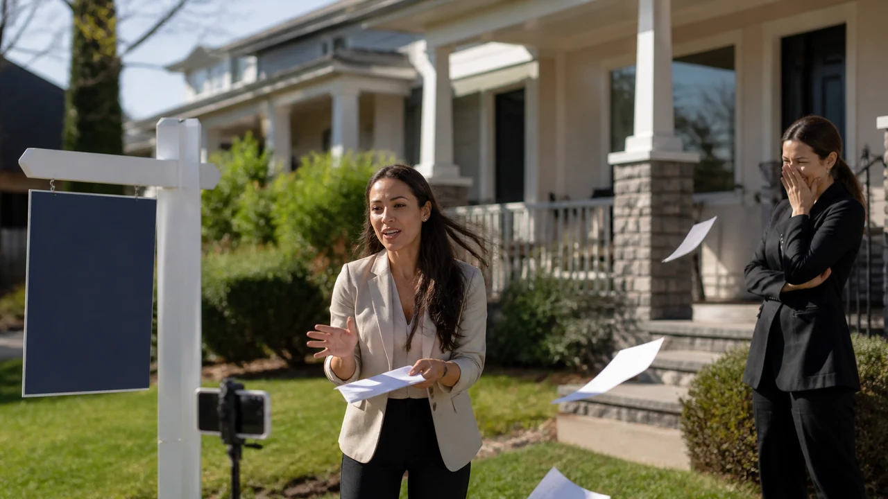 Agent recording a vertical property video with a phone and small microphone