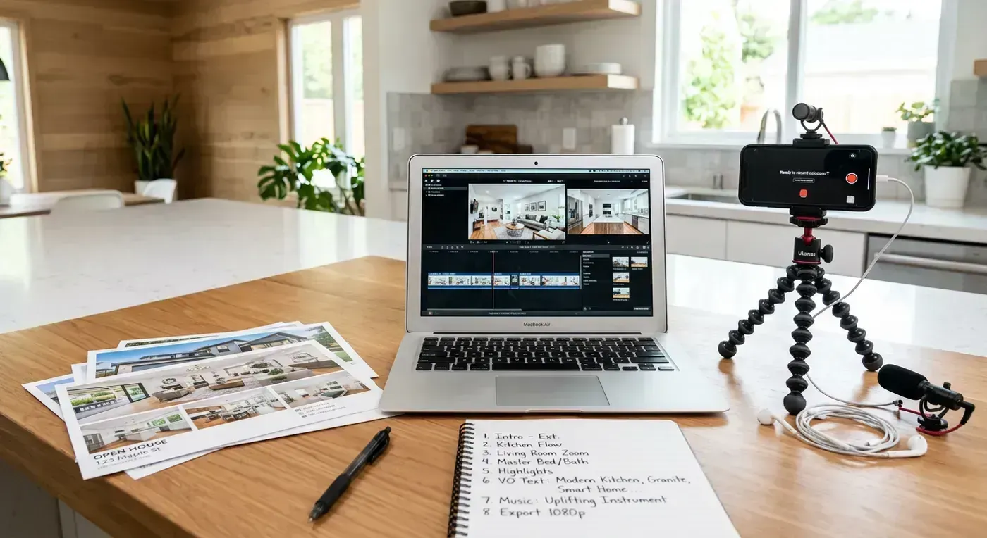 Affordable phone and laptop setup for creating a listing video from photos