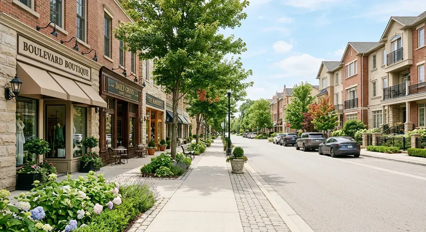 Upscale neighborhood scene for community and lifestyle real estate videos