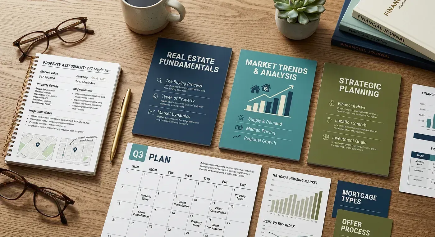 Editorial planning layout for educational real estate video topics