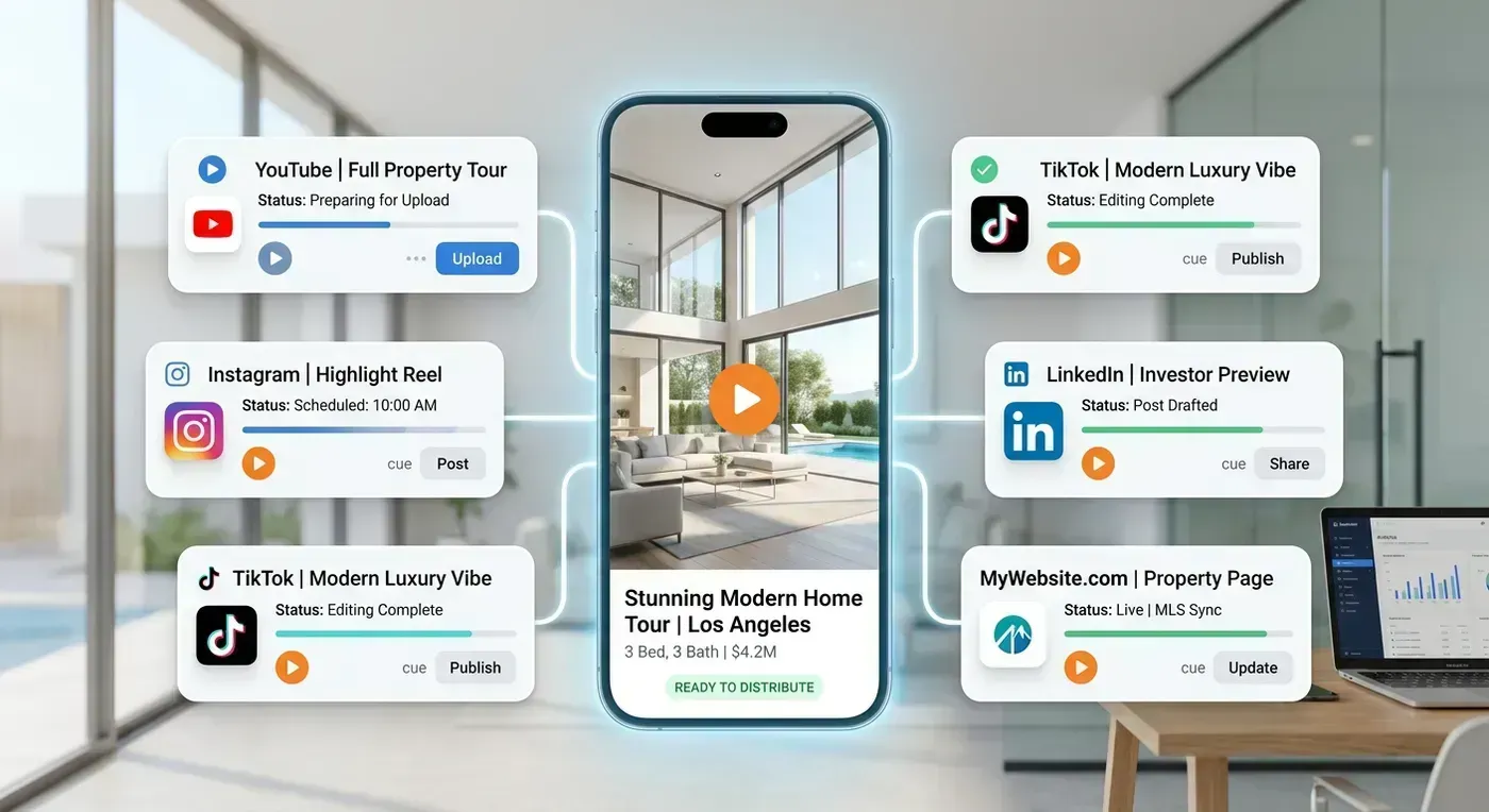 Editorial concept image for real estate video distribution across multiple channels