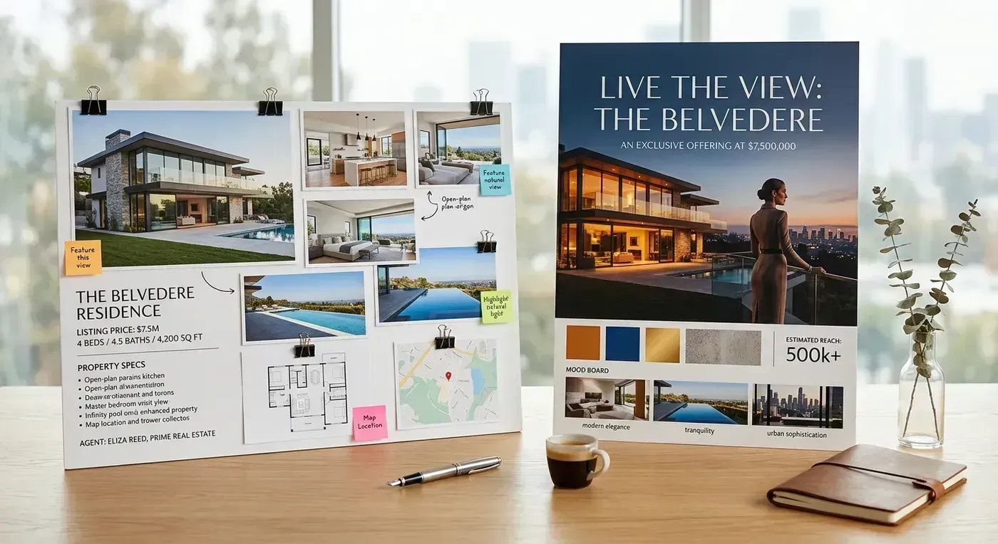 Quality comparison showing the difference between a static slideshow and AI-generated camera motion from the same listing photo