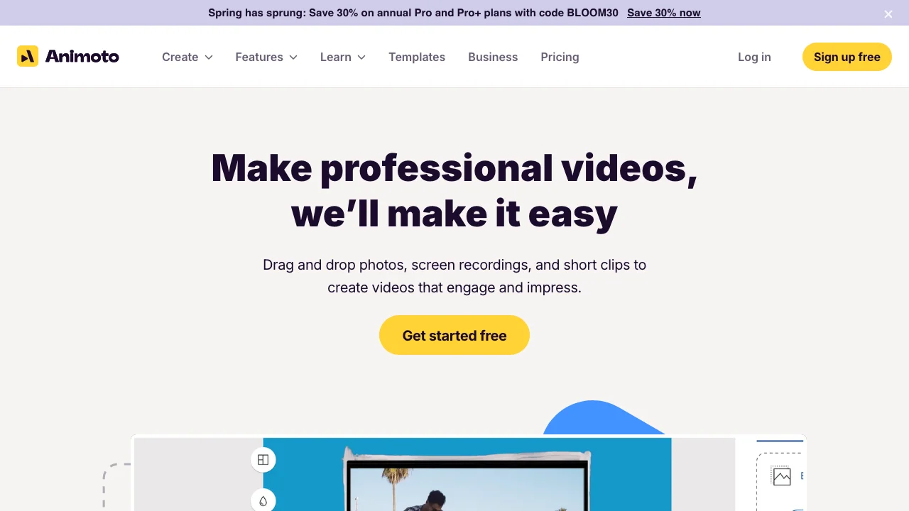 Animoto video maker homepage