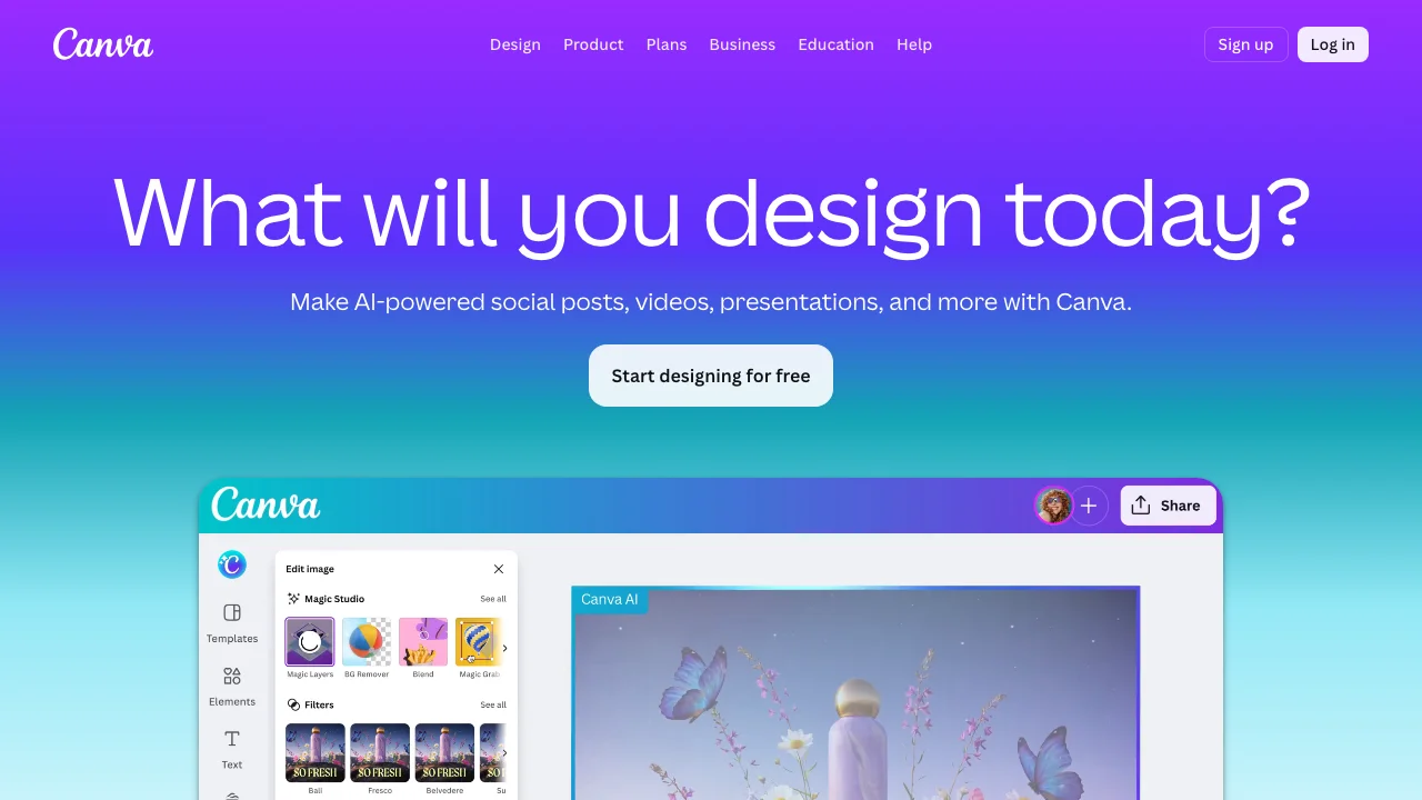 Canva design platform homepage