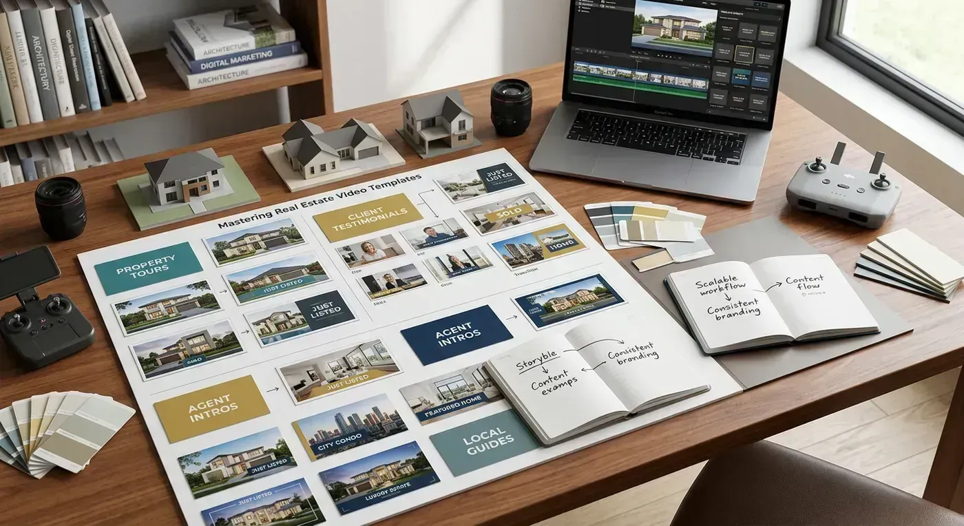 Side-by-side comparison of a slideshow template video and an AI motion video showing the same listing photos