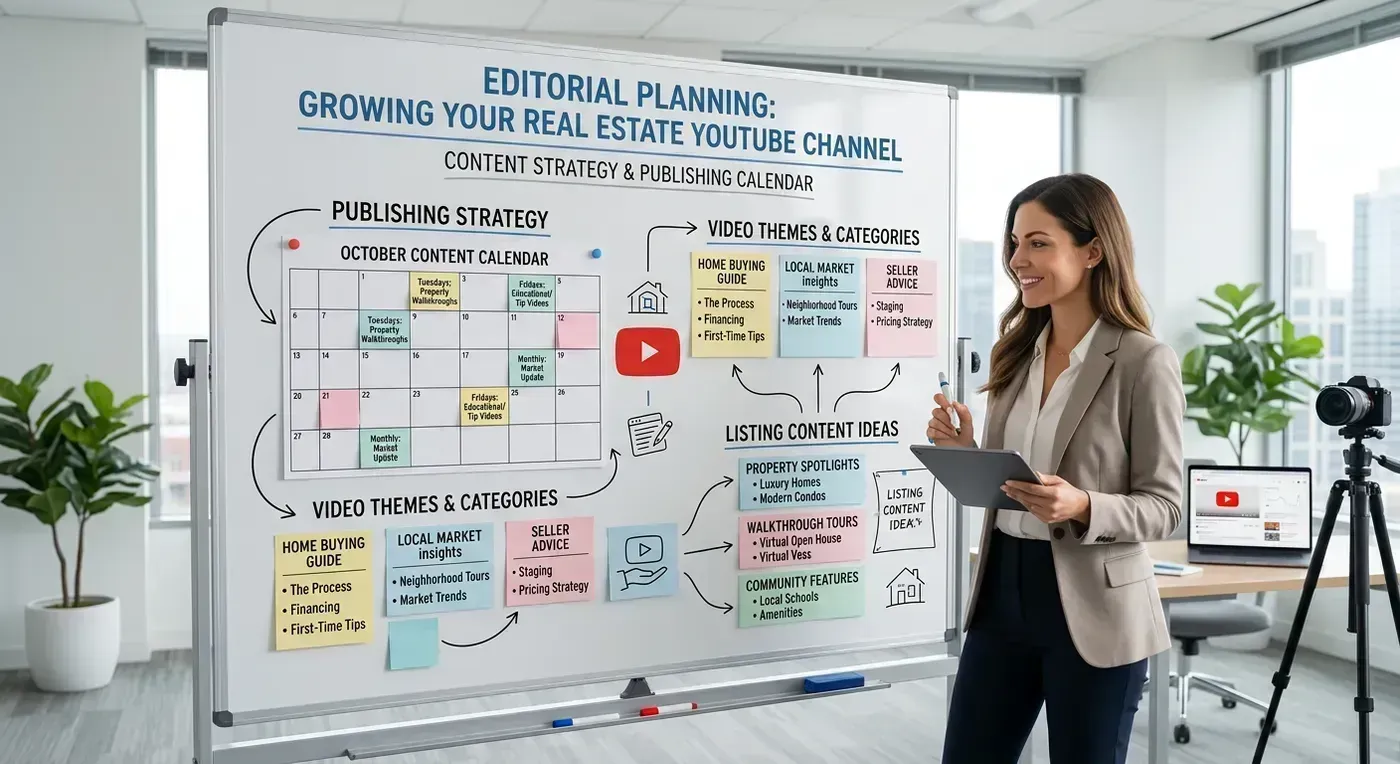 YouTube Studio analytics dashboard showing subscriber growth and watch time metrics for a real estate channel
