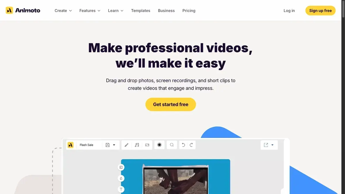 Animoto homepage and product workflow used for this comparison
