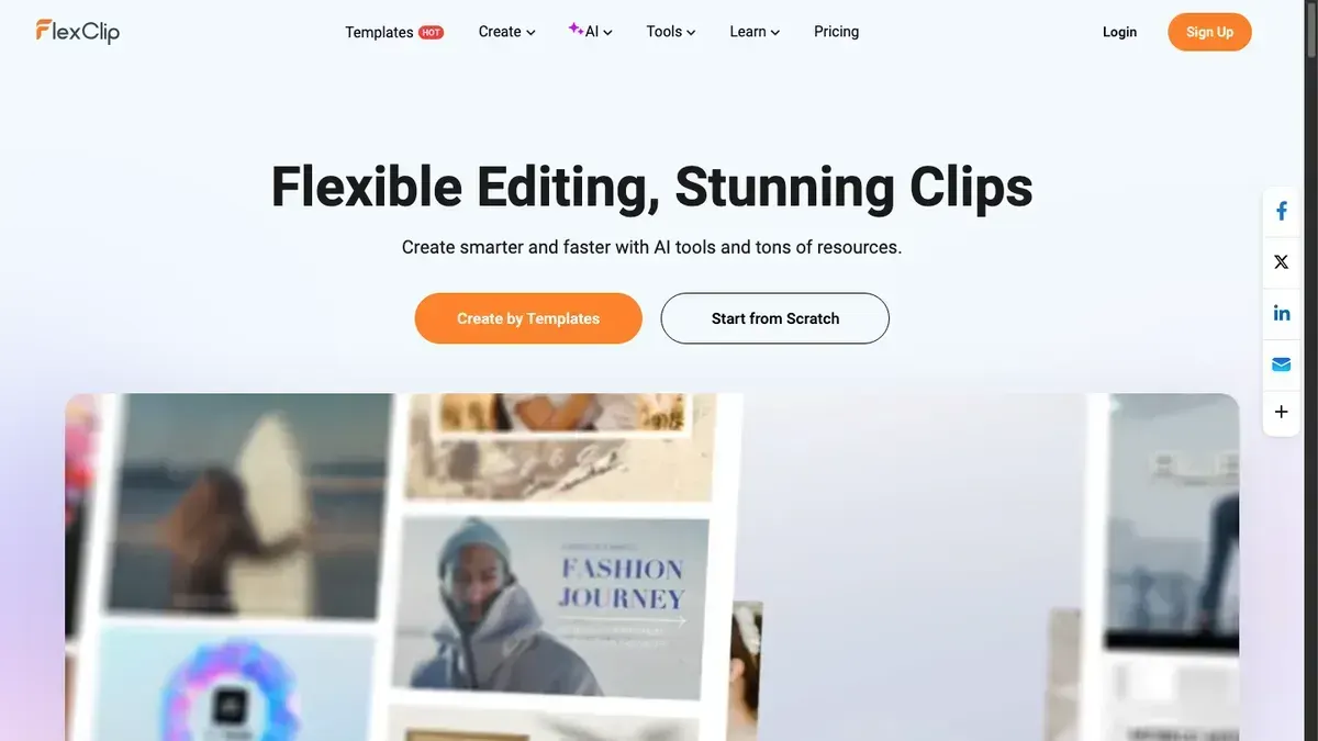 Flexclip homepage and product workflow used for this comparison