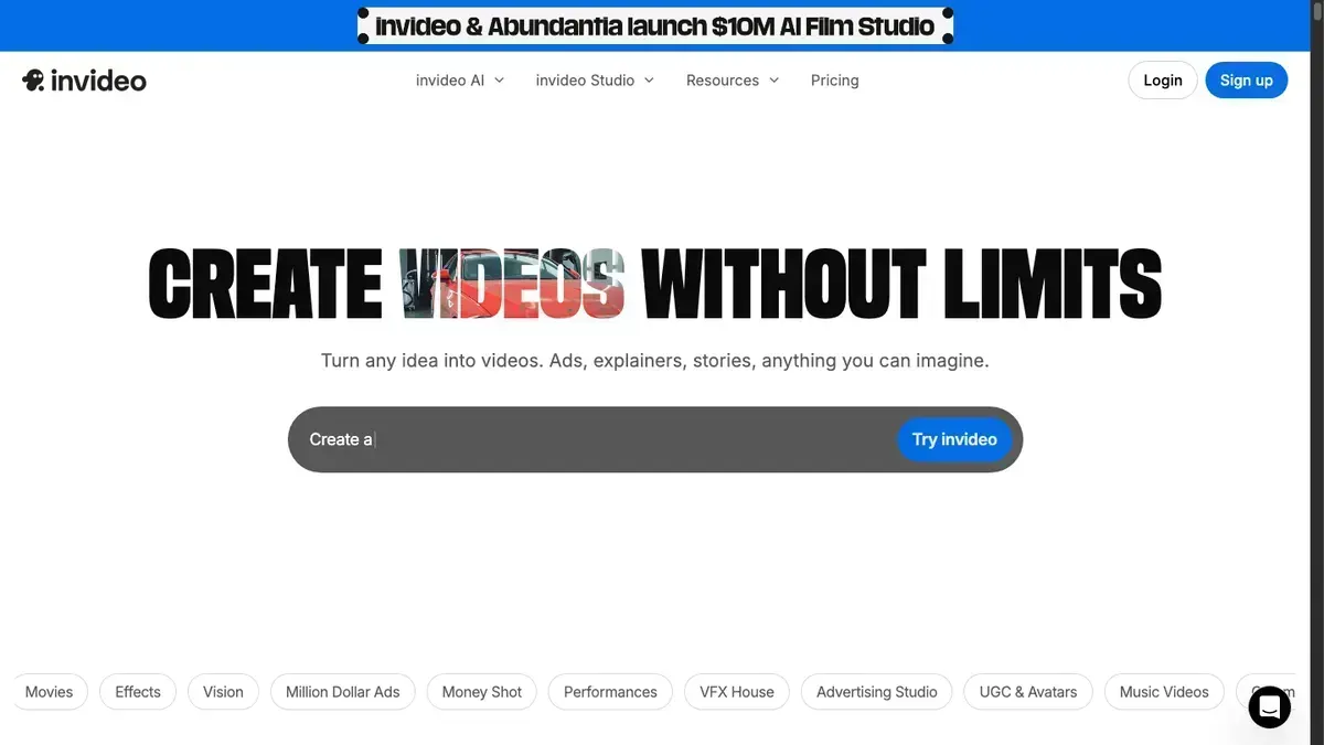 Invideo homepage and product workflow used for this comparison