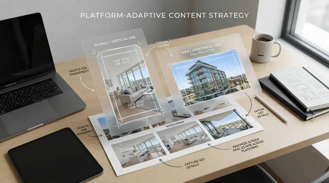 Listing photos with vertical and horizontal frame guides for multi-platform video planning