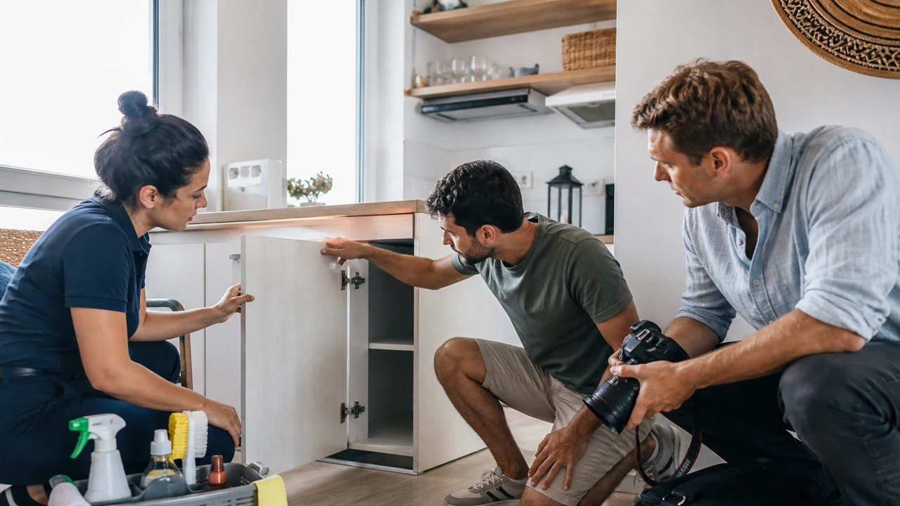 Photographer documenting an important vacation rental feature and its scale