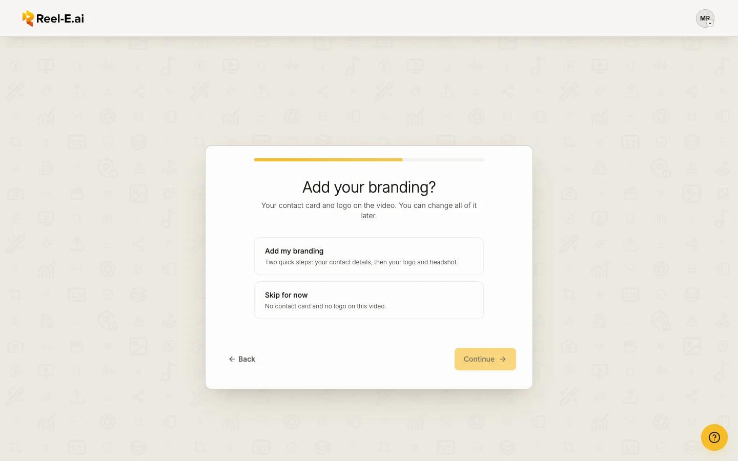 The Add your branding? step with its choices