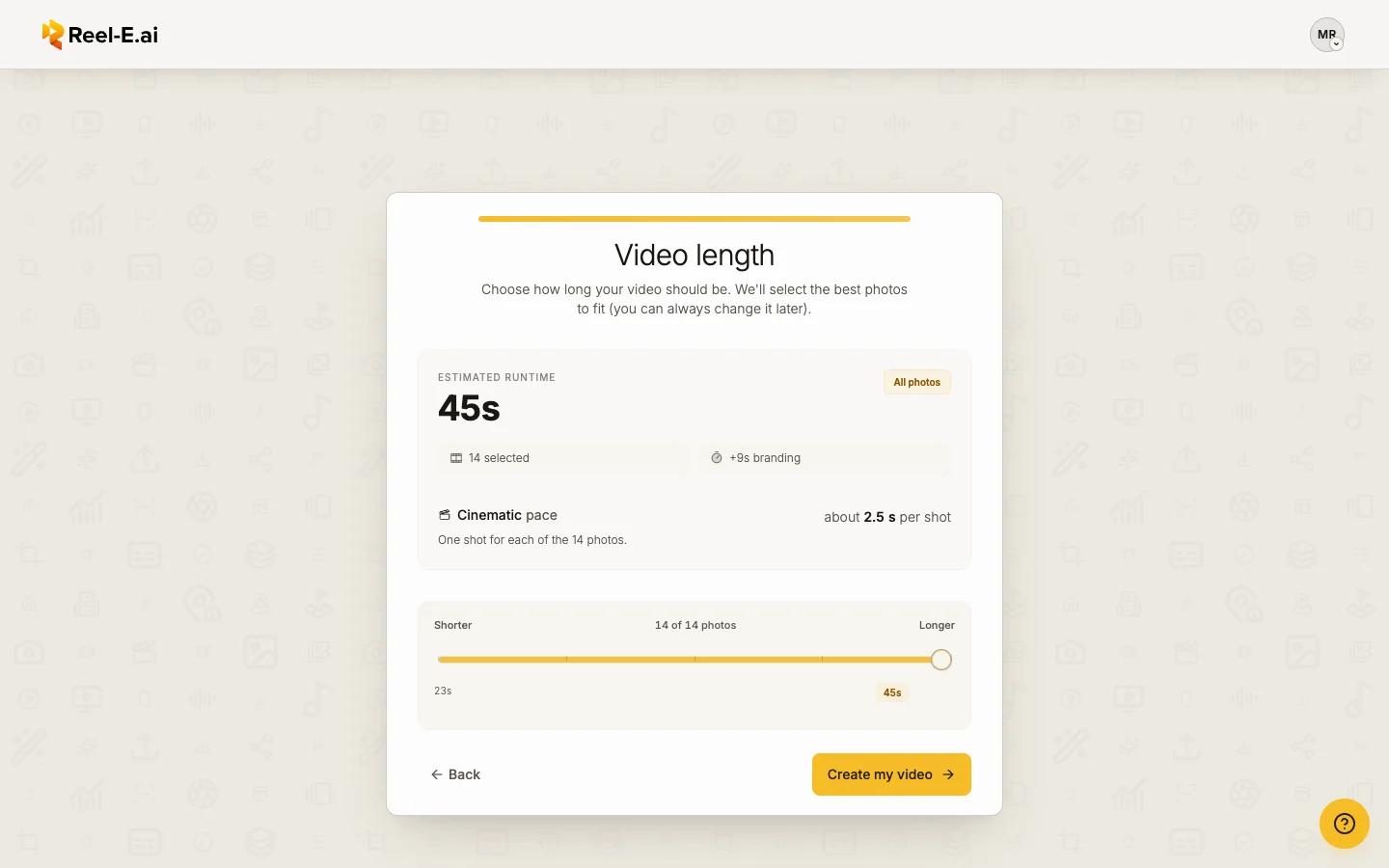 The Video length step with the estimated runtime