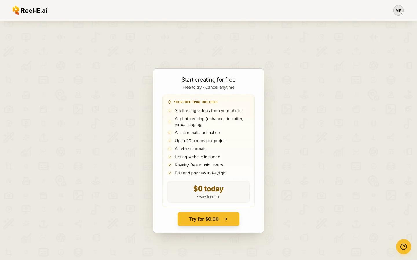 The trial checkout in the create flow, with the card step