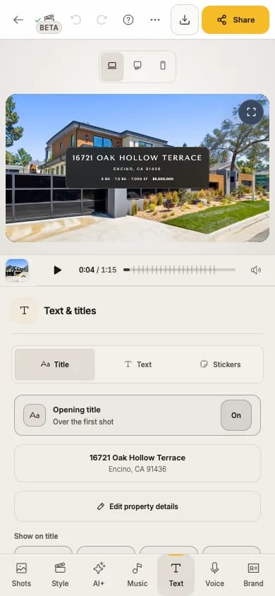 The Title tab on a phone