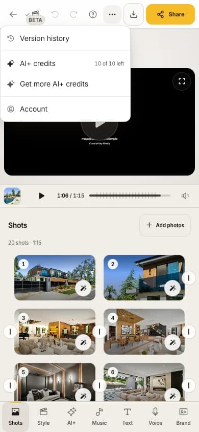 The More menu on a phone