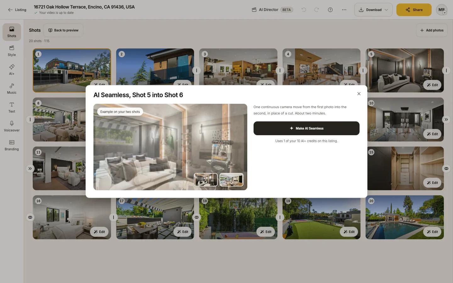 The AI Seamless dialog with the two shots and Make AI Seamless
