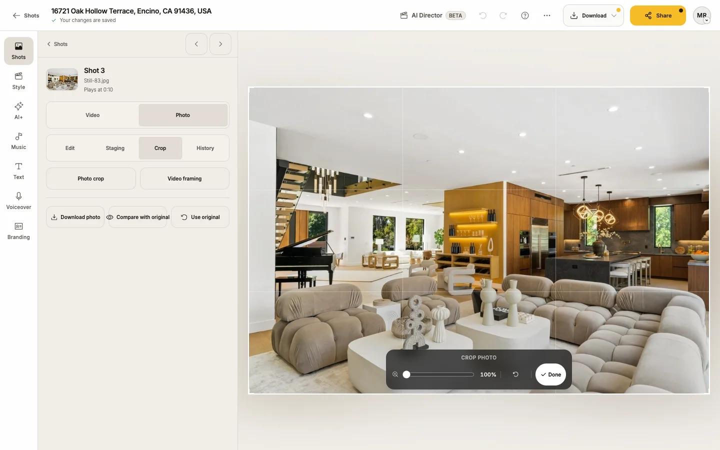 The Crop tab with Photo crop and Video framing