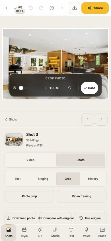 The Crop tab on a phone
