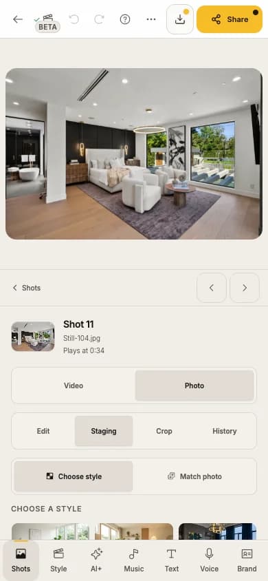 The Staging tab on a phone