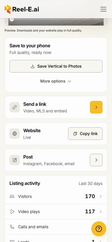 The Listing Website section on a phone
