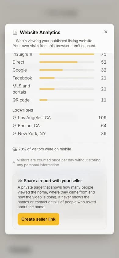 The seller report controls on a phone