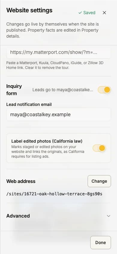 The Custom Domain panel on a phone