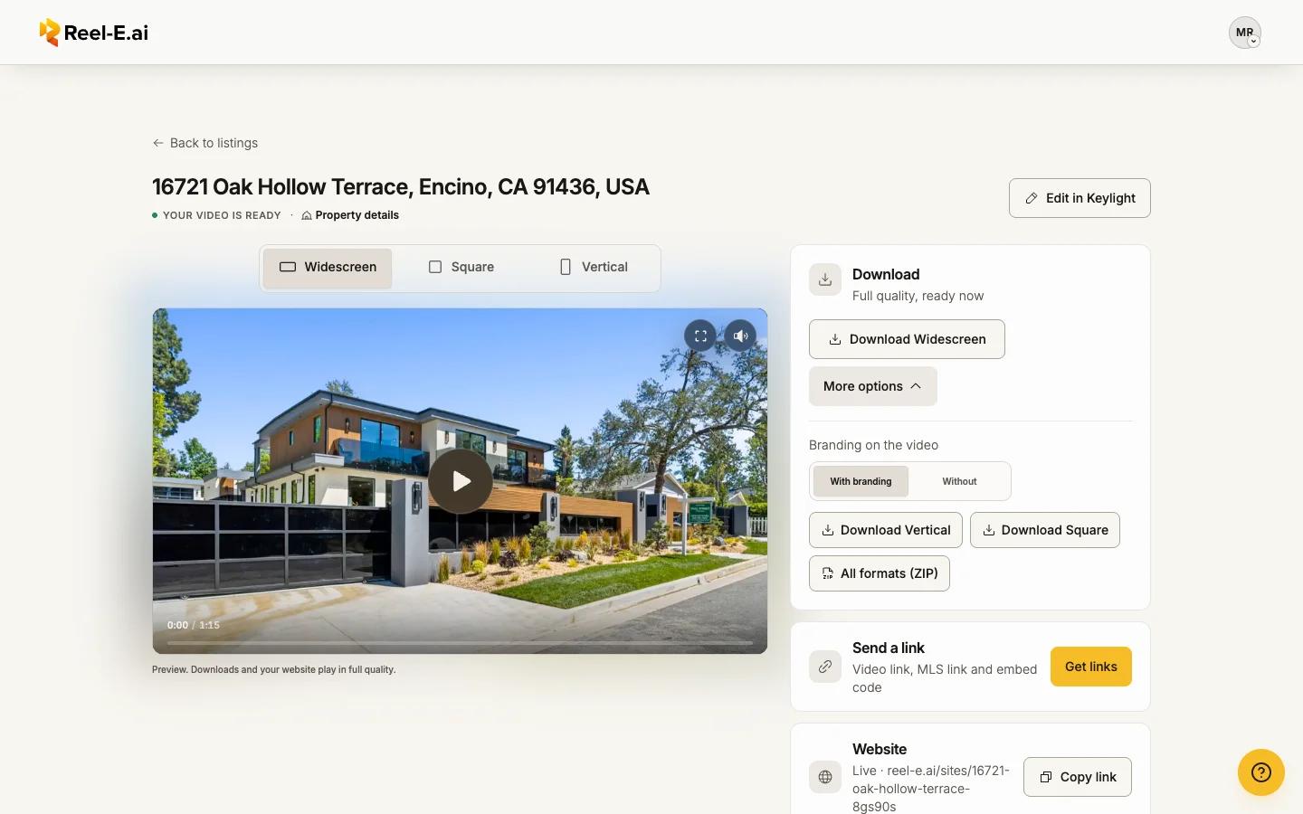 The Download card on the listing page, under the video