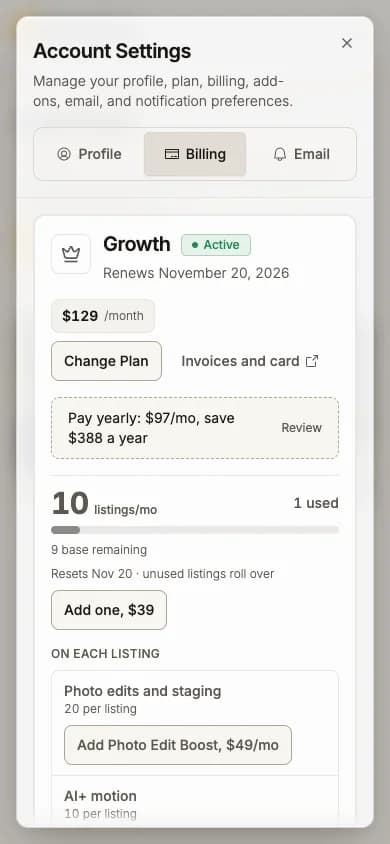 Plan & Billing on a phone