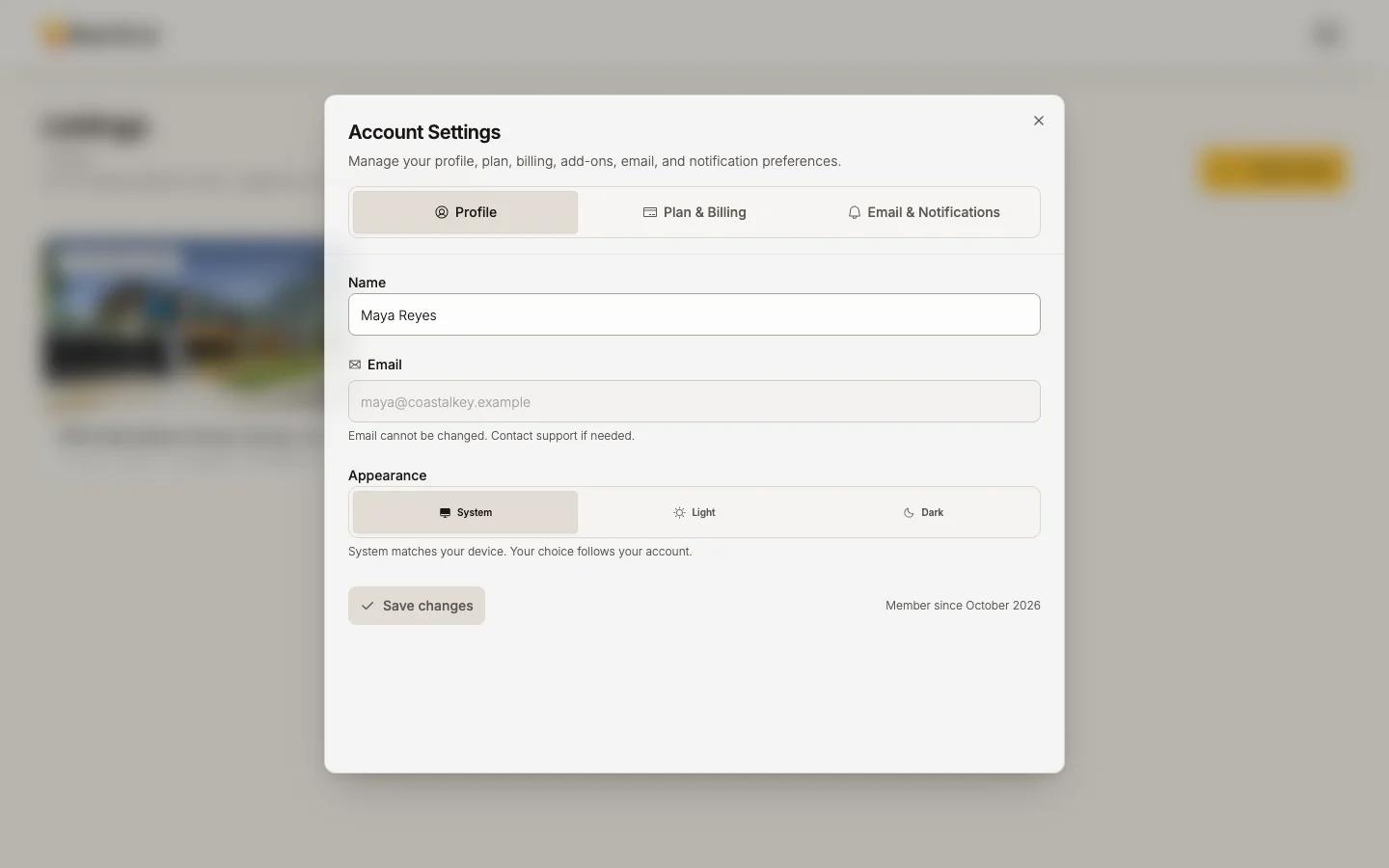 Account Settings on the Profile tab
