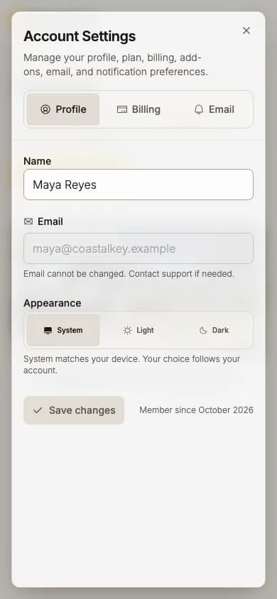 Account Settings on a phone